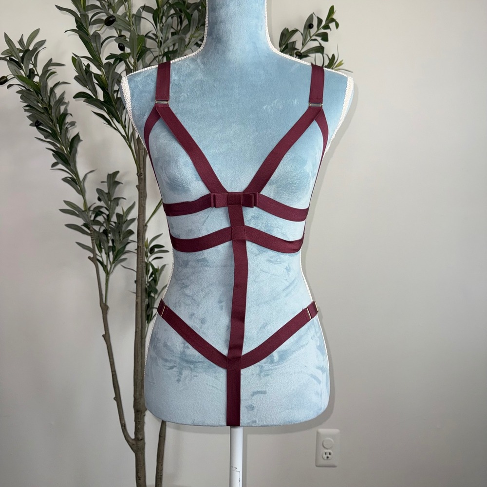 Cosabella Burgundy Strappy Cage Harness Bodysuit Lingerie Wine Red New Small